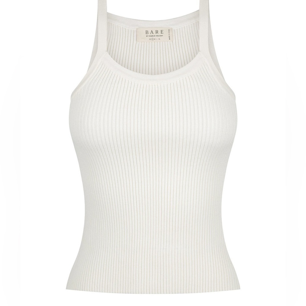 CHARLIE HOLIDAY BARE by Ribbed Cotton Tank Top, women white tank top, large - Picture 5 of 6